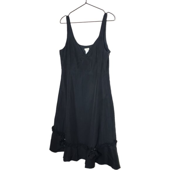 Odille Anthro Women's Sz 14  Black Silk Tank Dress, Removable Flowers (1512) - Picture 2 of 6